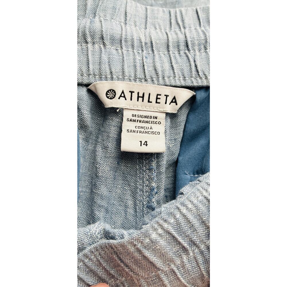 Athleta Sz 14 Linen Chambray Elas Wst Drawstring Wide Leg Jogger Pkts Athleisure - Picture 5 of 8